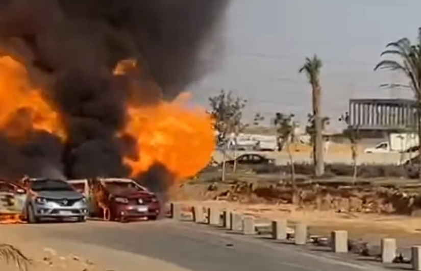 حريق خط الغاز بطريق الواحات في 6 أكتوبر