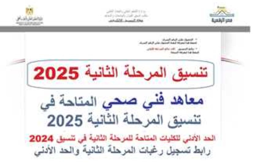 توقعات تنسيق المعهد الفني الصحي 2025 للمرحلة الثانية توقعات تنسيق المعهد الفني الصحي 2025 للمرحلة الثانية
